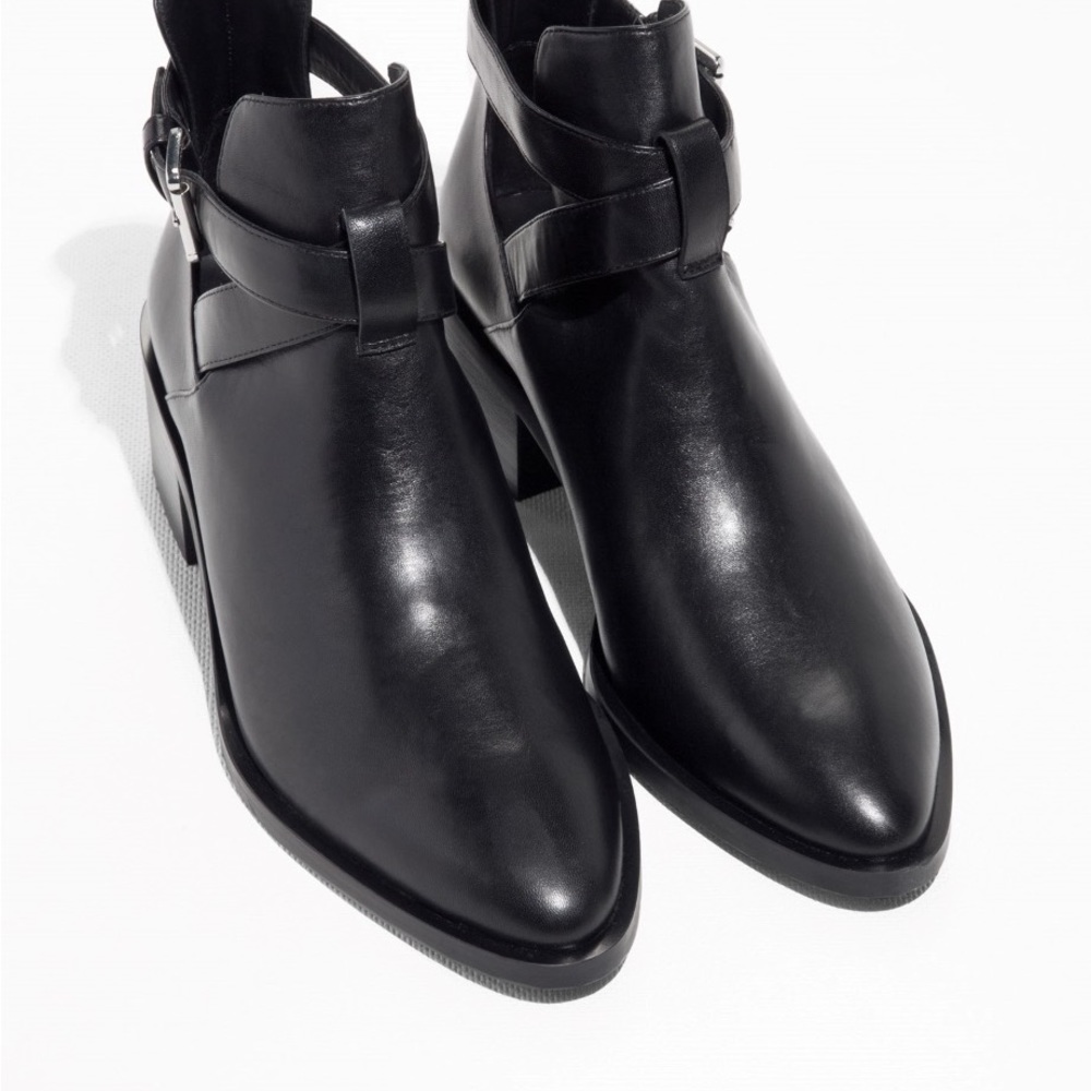 & Other Stories Black Leather Cutout Booties